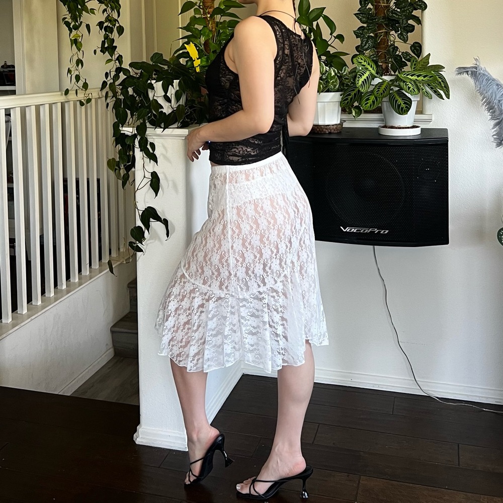 🤍White Sheer Lace Fairy Midi Skirt🤍